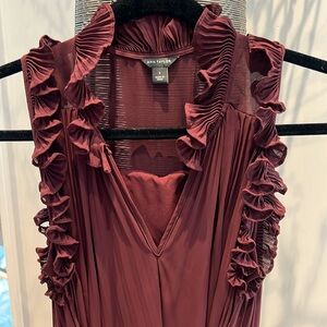 Ann Taylor PLEATED FLUTTER DRESS IN VINO